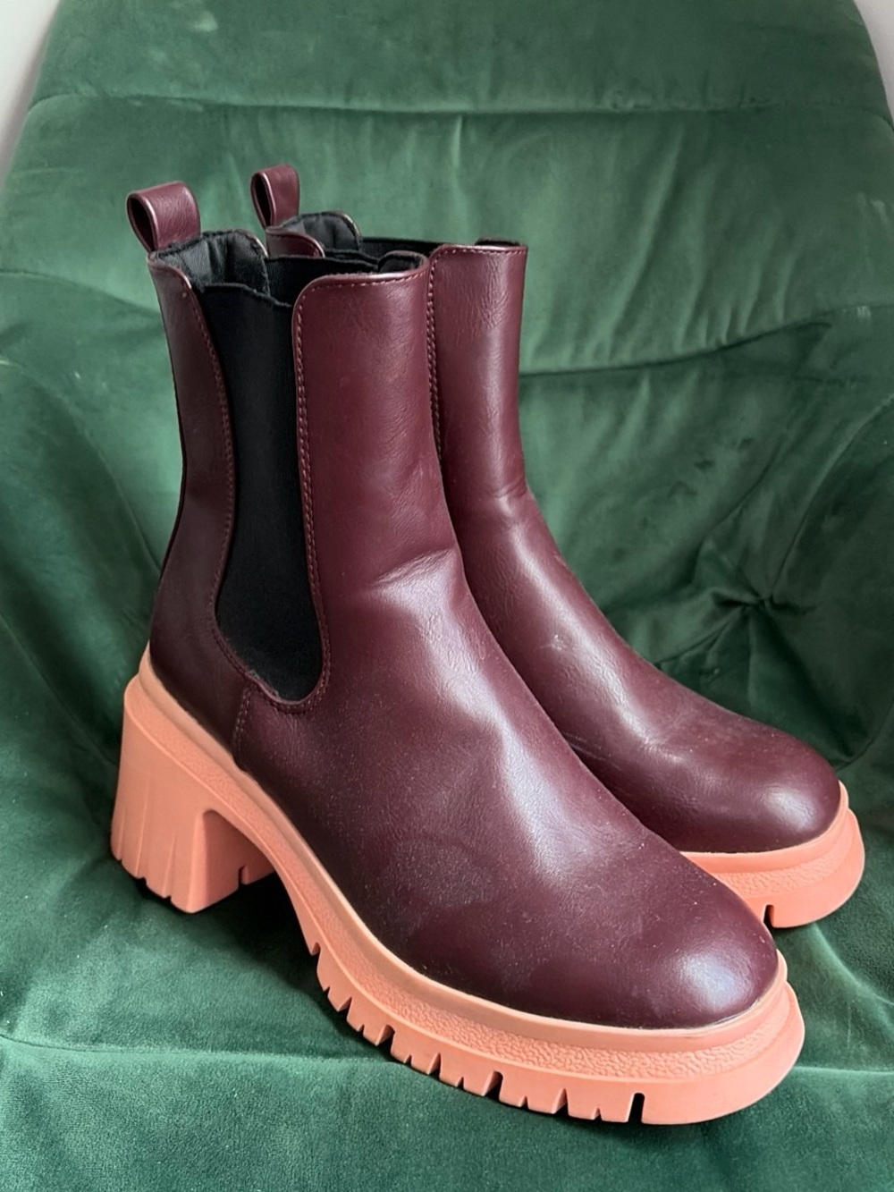 Othr Chunky Chelsea Booties - Burgundy with Peach Sole